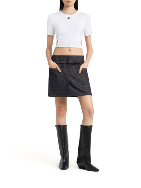 courrèges CROPPED T-SHIRT WITH EMBROIDERED LOGO AND CUT-OUT DETAIL