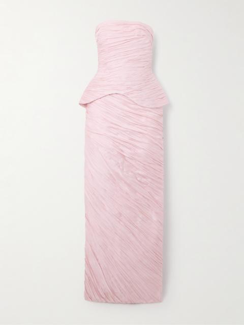 MARMAR HALIM Strapless Gathered Plissé-taffeta Gown