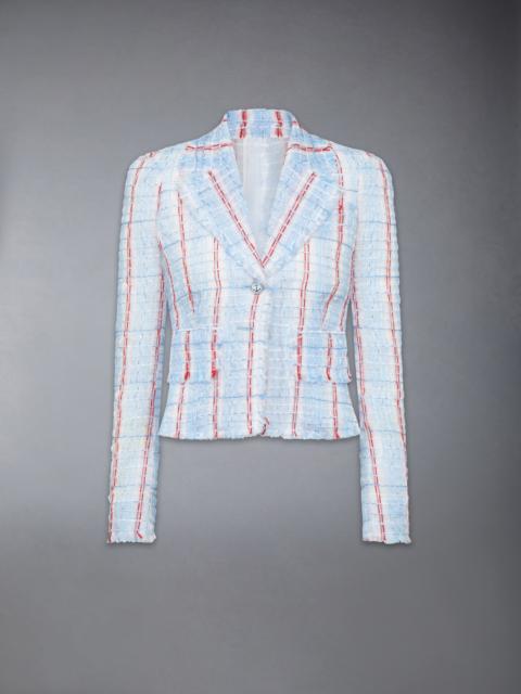 Thom Browne STRIPED SHEER TWEED CROPPED JACKET WITH FRAY EDGE