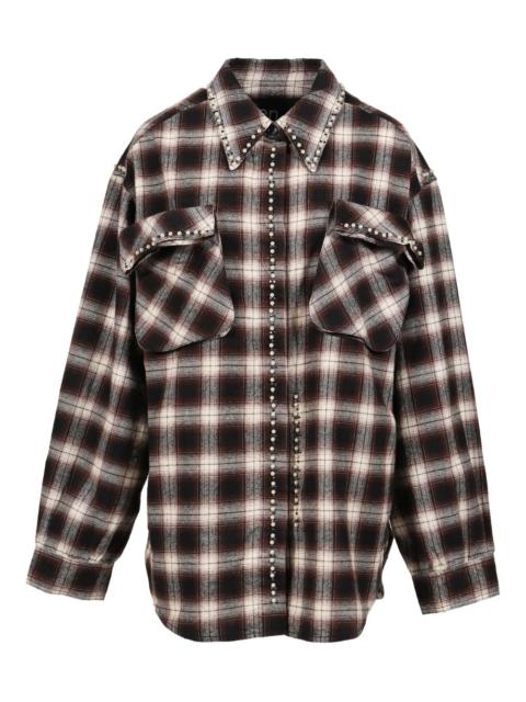 OPEN YY pearl-embellished plaid shirt
