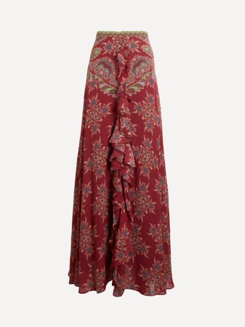 Silk-Blend Paisley Print Maxi Skirt