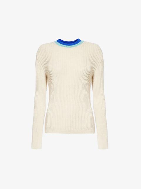 Contrast-trim slim-fit wool-blend jumper