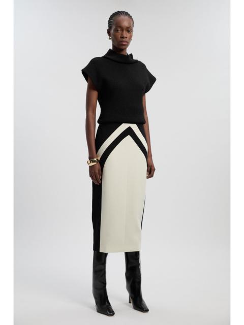 KAREN MILLEN Compact Stretch Colour Block Tailored Pencil Midi Skirt