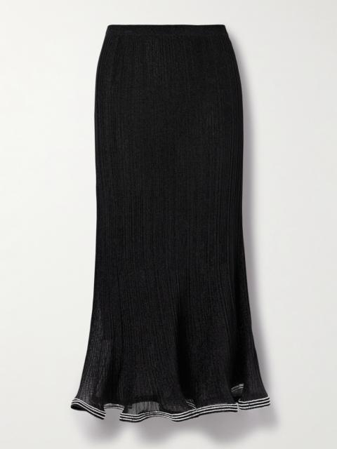 SIMKHAI Brighton Crystal-embellished Metallic Ribbed-knit Maxi Skirt
