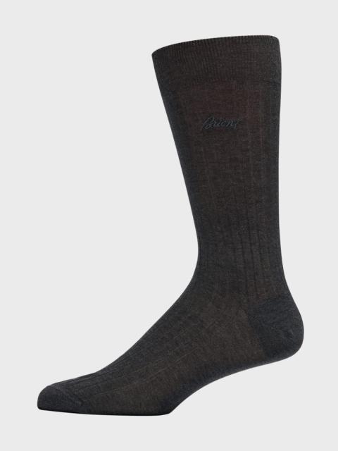 Brioni Men's Ribbed Cotton Crew Socks