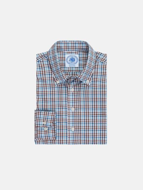J. PRESS BROWN & BLUE GINGHAM BUTTON DOWN SPORT SHIRT - CLASSIC FIT