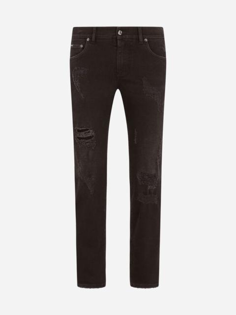 Dolce & Gabbana Black skinny stretch jeans with repaired rips