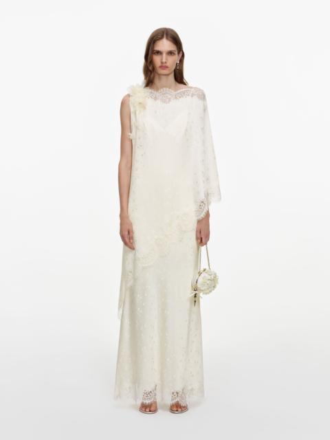 self-portrait Cream Satin Lace Cape Maxi Dress