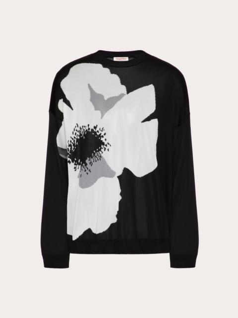 VISCOSE CREWNECK SWEATER WITH VALENTINO FLOWER PORTRAIT INLAY