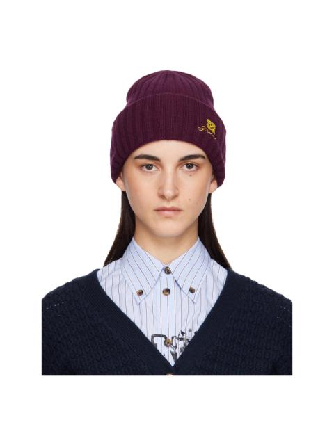 GANNI Burgundy Wool Knit Beanie