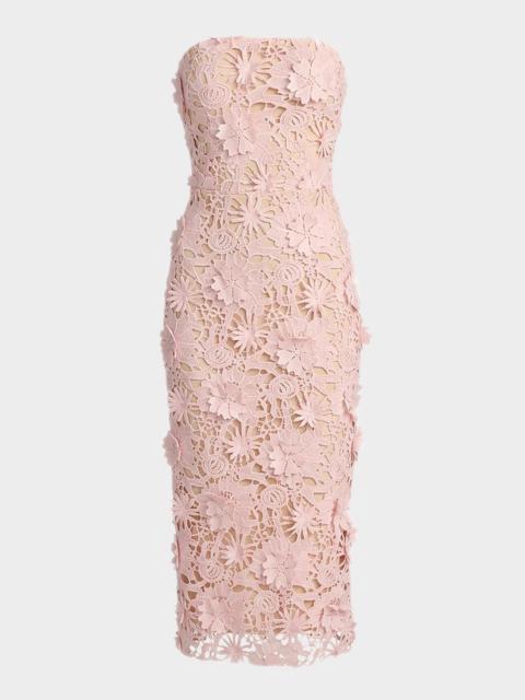 MAC DUGGAL Strapless Floral Lace Midi Sheath Dress