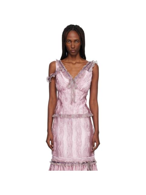 ANNA SUI Pink Crushed Satin Bow Tank Top