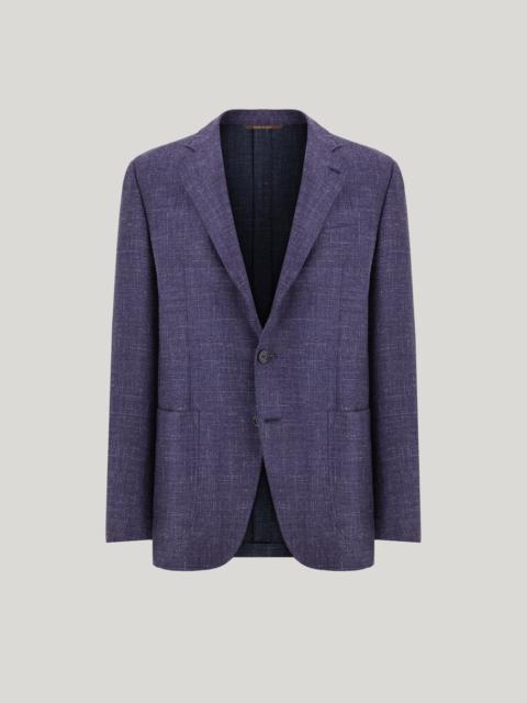 Canali BLUE WOOL, SILK AND LINEN MODERN-FIT JACKET WITH DIAGONAL DESIGN