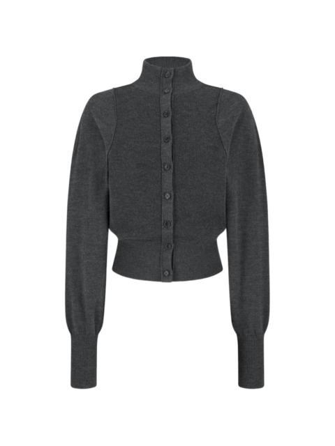 AMOMENTO Blocking Button Up ribbed-knit wool cardigan