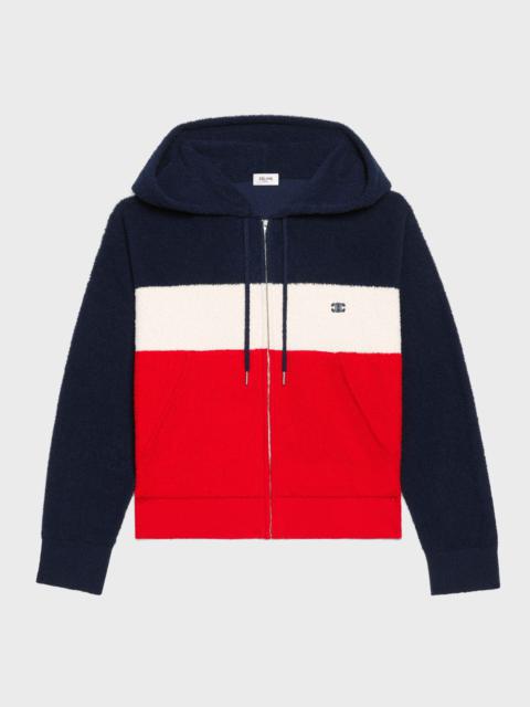 CELINE ZIPPED TRIOMPHE BOUCLETTE COTTON HOODIE