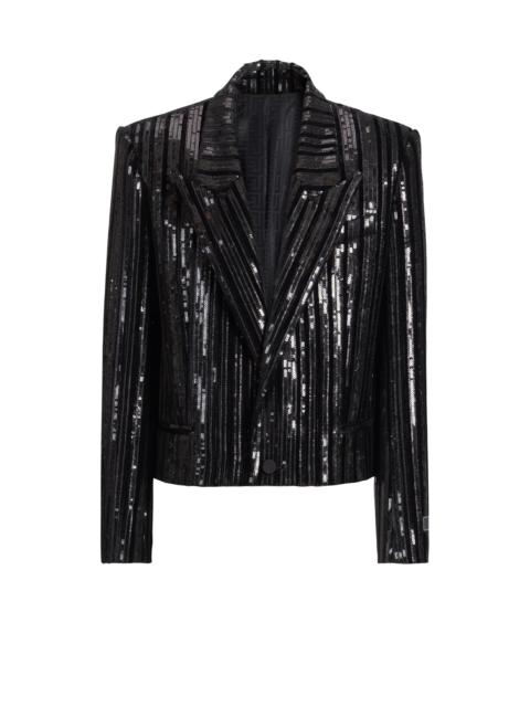 Balmain Cropped sequin velvet jacket