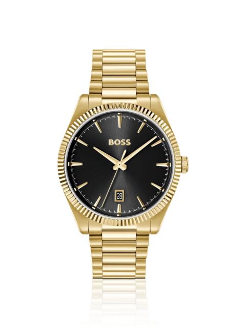 BOSS CHESWICK GOLD-TONE WATCH WITH FLUTED BEZEL