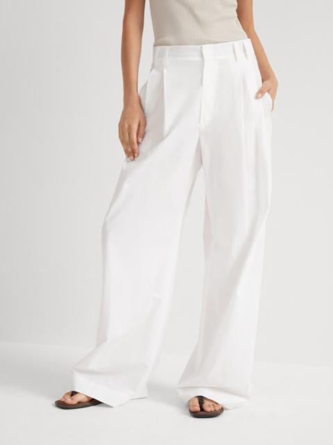 Lightweight wrinkled cotton poplin baggy wide trousers with monili