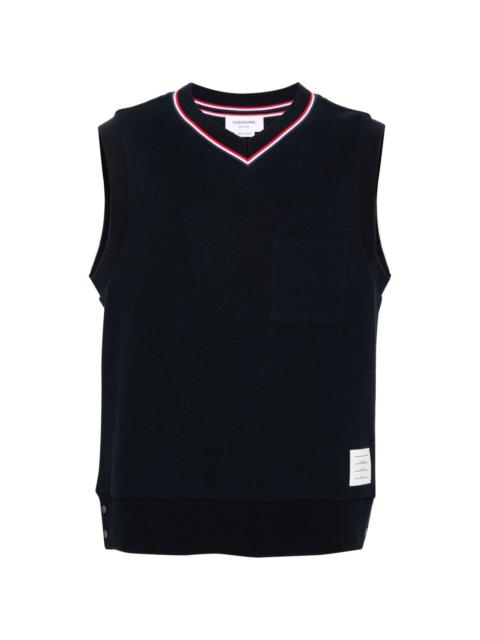 Thom Browne logo-patch ribbed sleeveless jumper