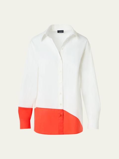 AKRIS Colorblock Patchwork Button-Down Blouse