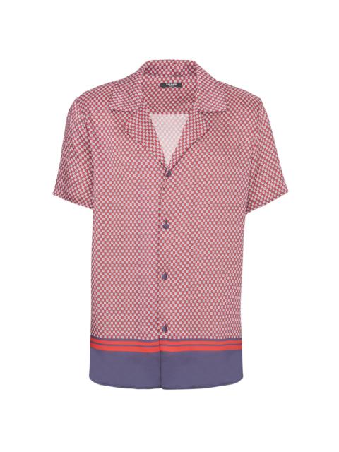 Balmain Men's Logo Print Camp Shirt - White Blue Red