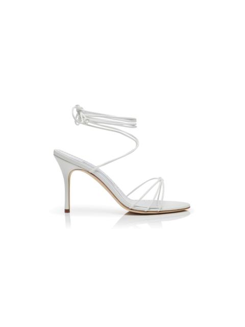 Manolo Blahnik White Nappa Leather Ankle Strap Sandals