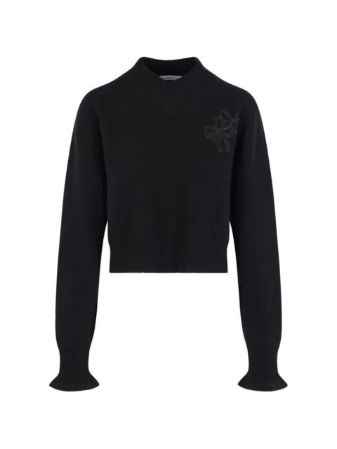 CECILIE BAHNSEN bow-embroidered V-neck sweater