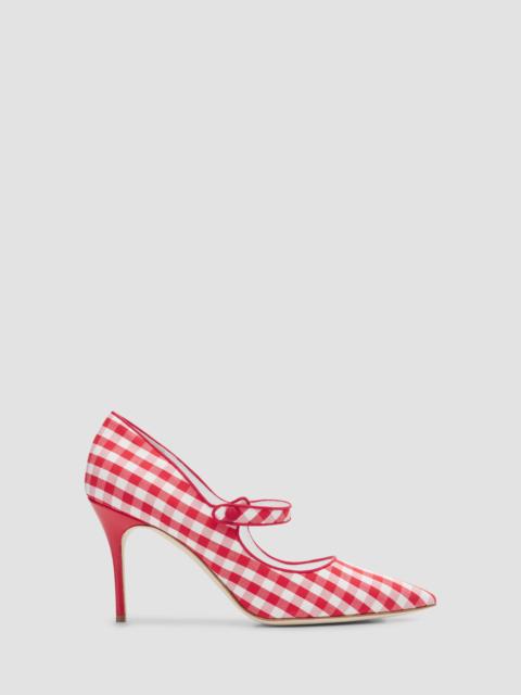 Manolo Blahnik Women's Camparinew 90MM Gingham Mary Jane Pumps - White Red