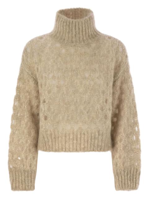 high-neck sequin-detail sweater
