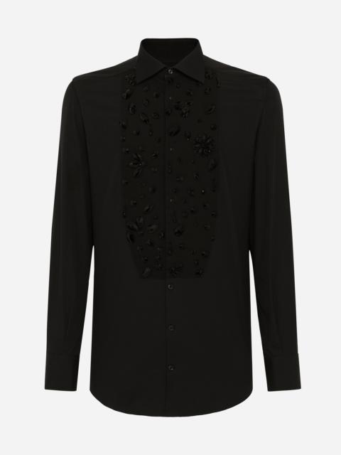 Gold-fit tuxedo shirt with rhinestone embroidery