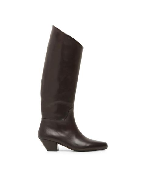 knee-length leather boots