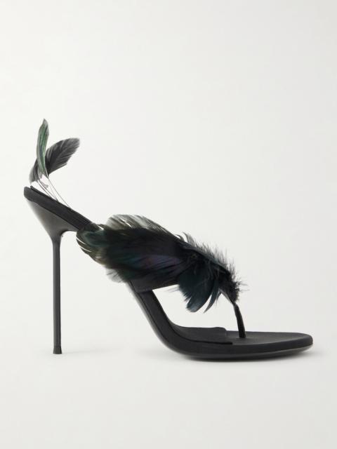 PARIS TEXAS Lidia Feather-trimmed Satin Mules