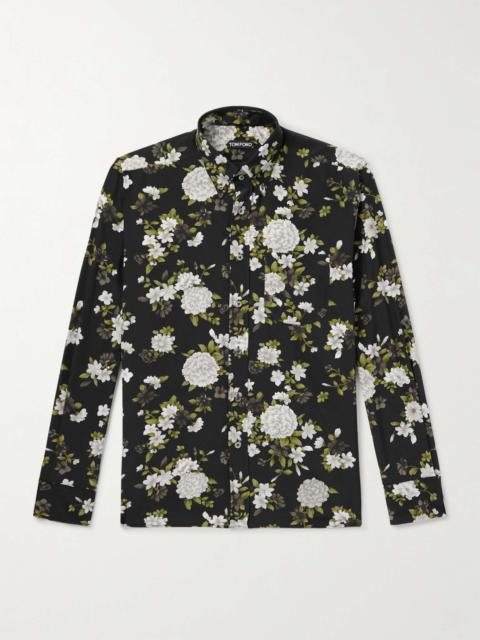 TOM FORD Hendrix Button-Down Collar Floral-Print Silk-Crepe Shirt