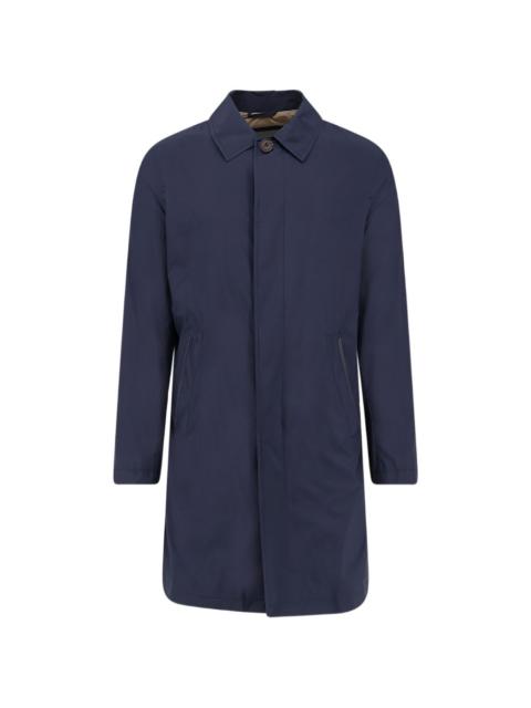 CORNELIANI button leather trim coat