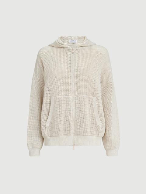 Brunello Cucinelli Cotton sparkling net hooded cardigan