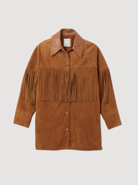 Sandro Long fringed leather jacket