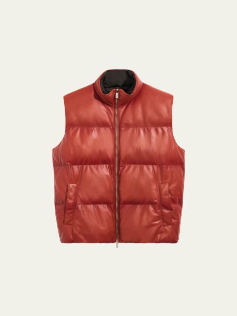 Men's Down Quilted Leather Full-Zip Vest