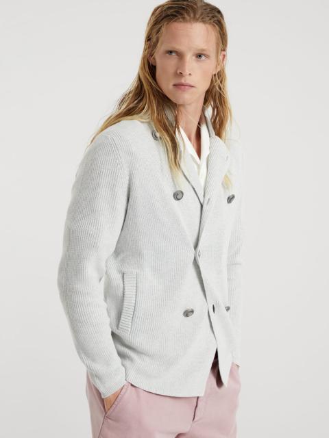 Brunello Cucinelli Garza cotton half English rib double-breasted cardigan with metal buttons