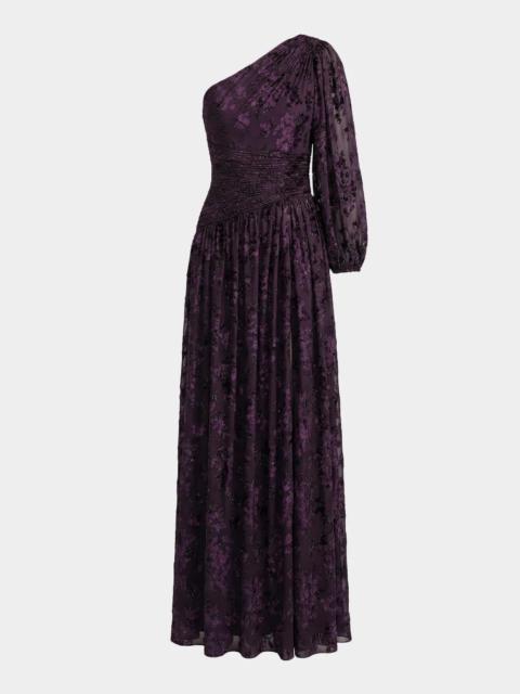 MAC DUGGAL One-Shoulder Burnout Velvet Gown