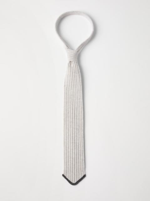 Brunello Cucinelli Virgin wool, cashmere and silk rib knit tie with monili