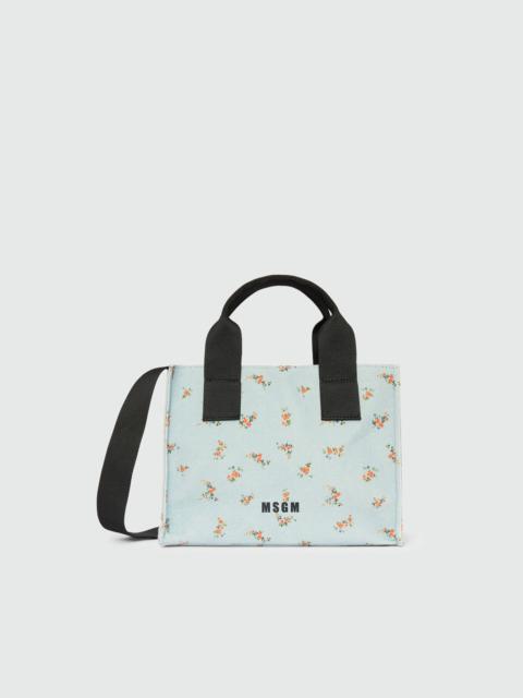 MSGM Light blue canvas micro tote with print and contrasting handles