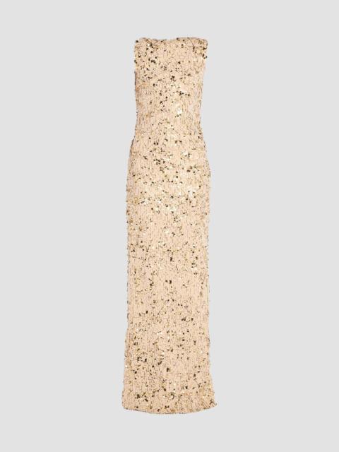 Oscar de la Renta Women's Velvet Paillettes Silk Column Gown - Gold Ecru