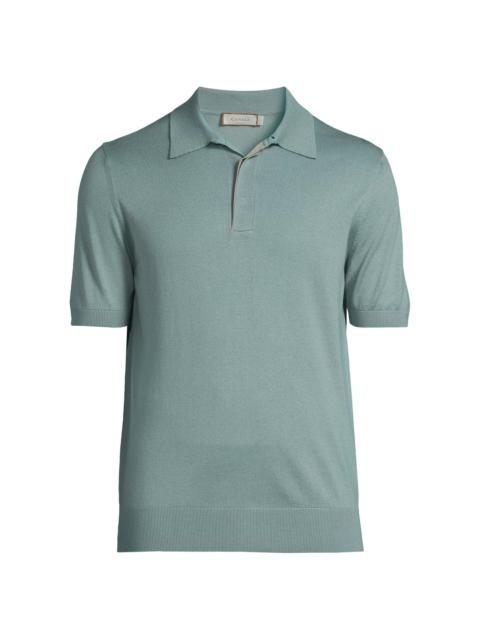 Canali Men's Dressy Lux Modern-Fit Suede Placket Polo Shirt - Green