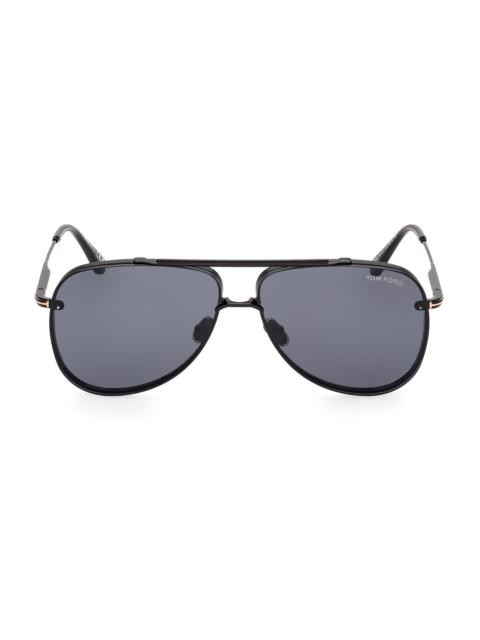 TOM FORD Men's Leon 62MM Pilot Sunglasses - Shiny Black Smoke