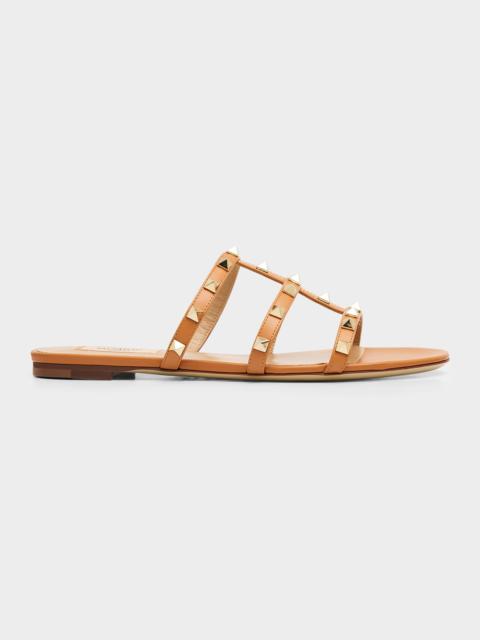 Valentino Rockstud Caged Leather Flat Slide Sandals