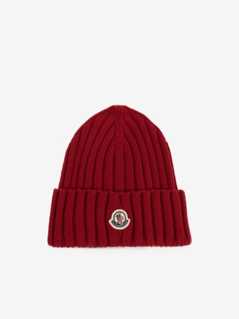 Moncler logo-patch ribbed-knit beanie hat