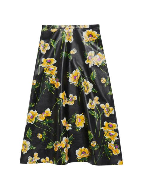floral-print leather skirt