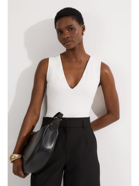 KAREN MILLEN Stretch Cotton Plunge Neck Jersey Bodysuit