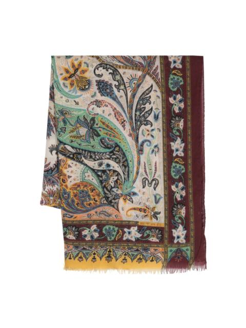 Floral Paisley-print cashmere scarf