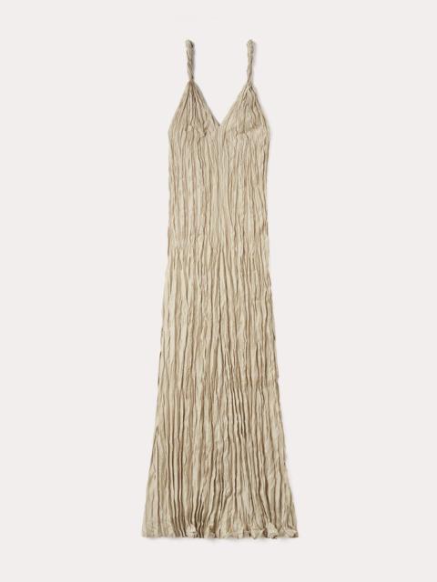 Twist-strap crinkled silk dress overcast beige